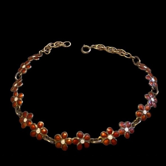 Jewelry - Vintage David Anderson Norway 
Sterling Silver Red Flower Bracelet